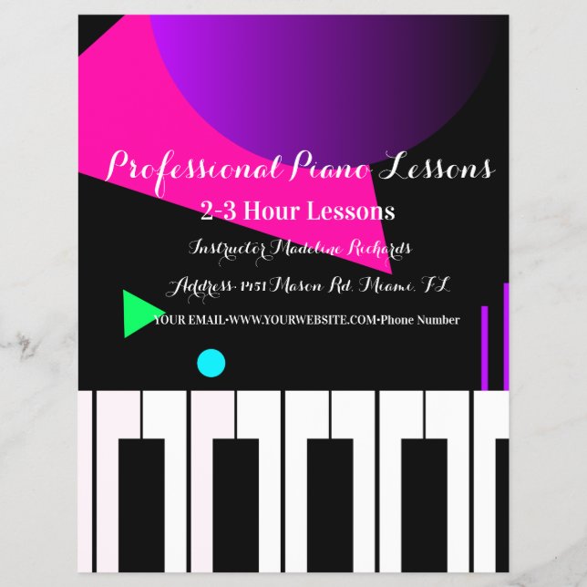 Flyer Aula de Piano Instrutor de Teclado Neon (Frente)