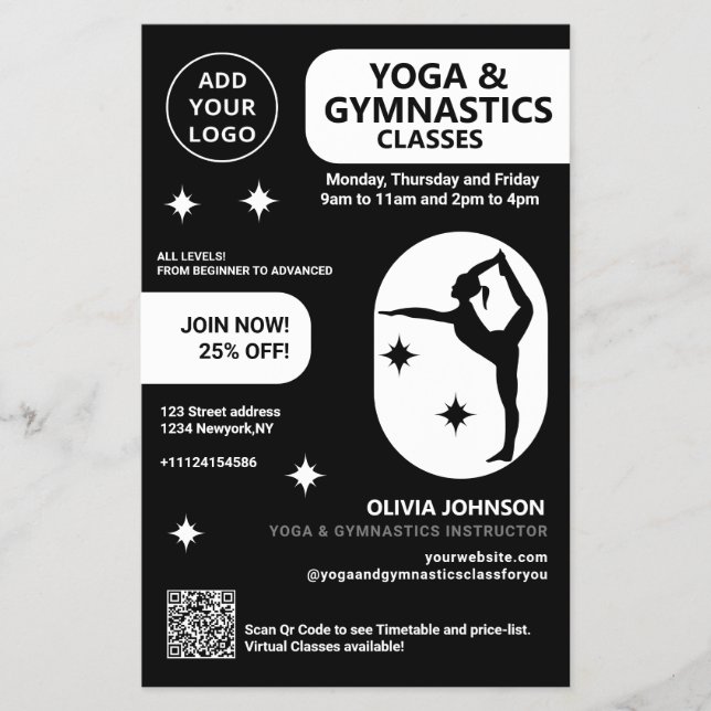 Flyer Aulas de estúdio de ioga e ginástica com instrutor (Frente)