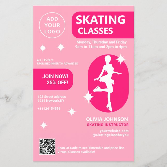 Flyer Aulas de patinação rosa (Frente)