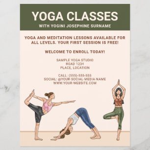 Flyer Aulas de Yoga Instrutor de Yoga Lições de Meditaçã