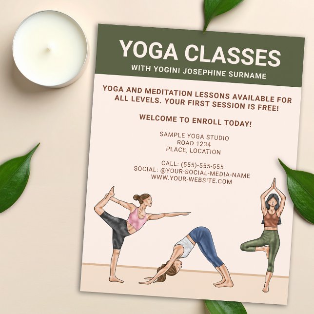 Flyer Aulas de Yoga Instrutor de Yoga Lições de Meditaçã (Criador carregado)