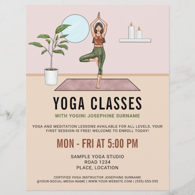 Flyer Aulas de Yoga Pose de Árvore Lições da Instrutora  (Frente)