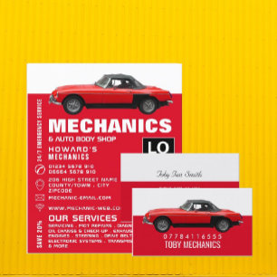 Flyer Automóvel clássico, automecânica e publicidade de 