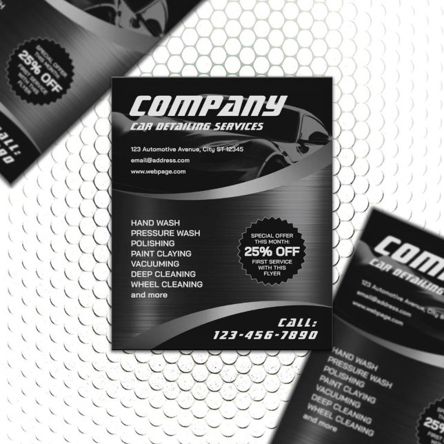 Flyer Automóvel metálico moderno e falso (Criador carregado)