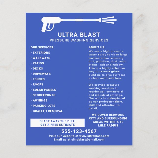 Flyer Azul-Arma-Arma Da Água Com Lavagem De Pressão (Frente)