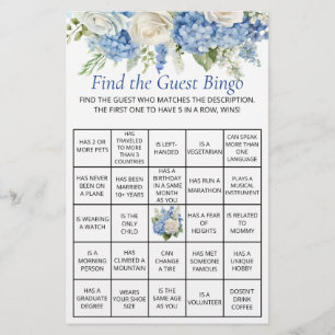 Flyer Azul Hydrangea Guest Floral Jogo do Chá de fraldas