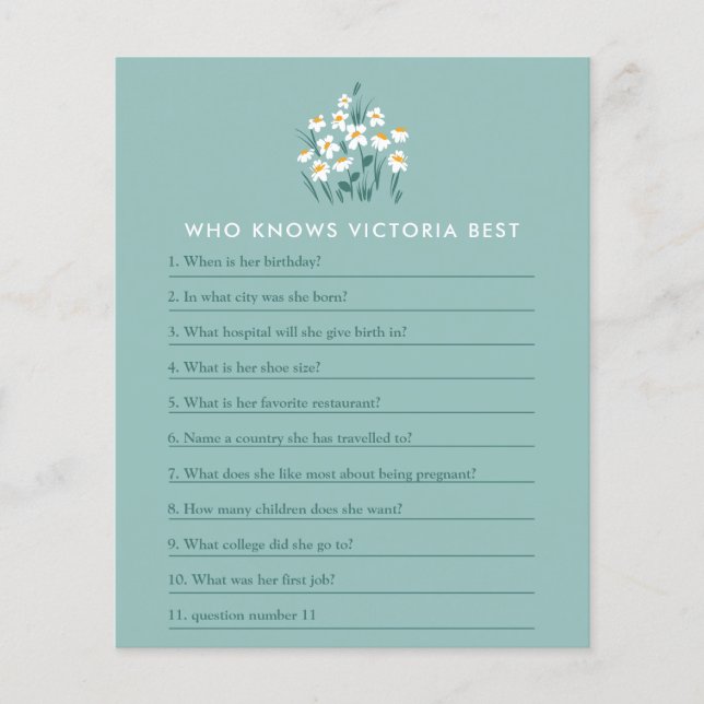 Flyer Azul margarida belo jogo de chá de fraldas floral (Frente)