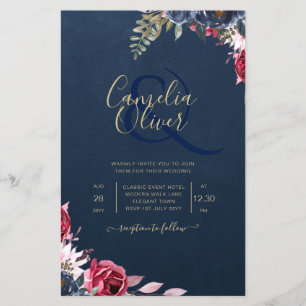 Flyer Azul Naval Fruta Floral Borgonha Inverno Outono