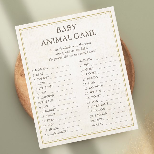 Flyer Baby Animal Game Nosso Próximo Chá de fraldas De C (Baby Animal Game Baby Shower Game | Our Next Chapter, A new chapter begins, Floral Vintage)
