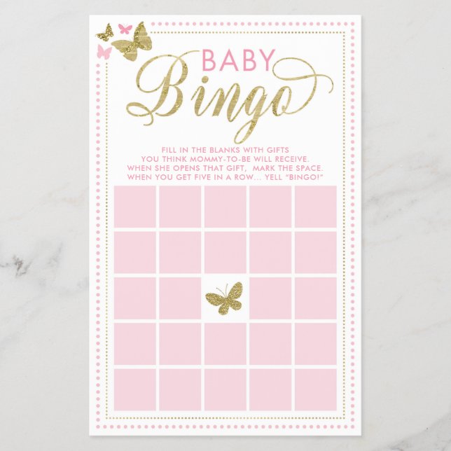 Flyer Baby Bingo, Jogo de Chá de fraldas de Borboleta (Frente)