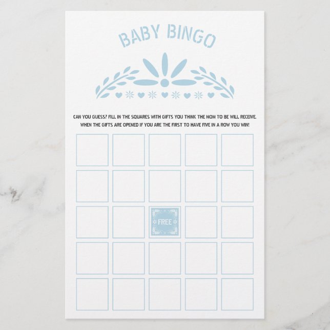 Flyer Baby Blue Papel Picado Baby Boy Chá Bingo game (Frente)