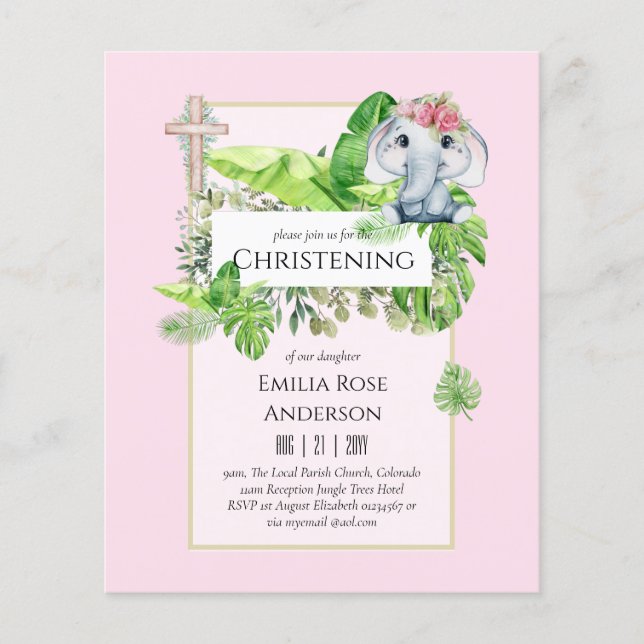 Flyer Baby Elephant CHRISTENING Convida para a selva das (Frente)