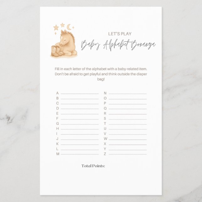 Flyer Baby Shower Alphabet Game  (Frente)