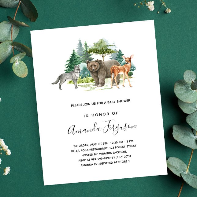 Flyer Baby shower woodland forest animals bear budget (Criador carregado)