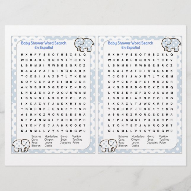 Flyer Baby Shower word search Spanish (Frente)