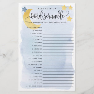 Flyer Baby Word Scramble, Blue Over Moon Paper Game Card