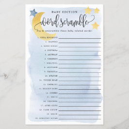 Flyer Baby Word Scramble, Blue Over Moon Paper Game Card