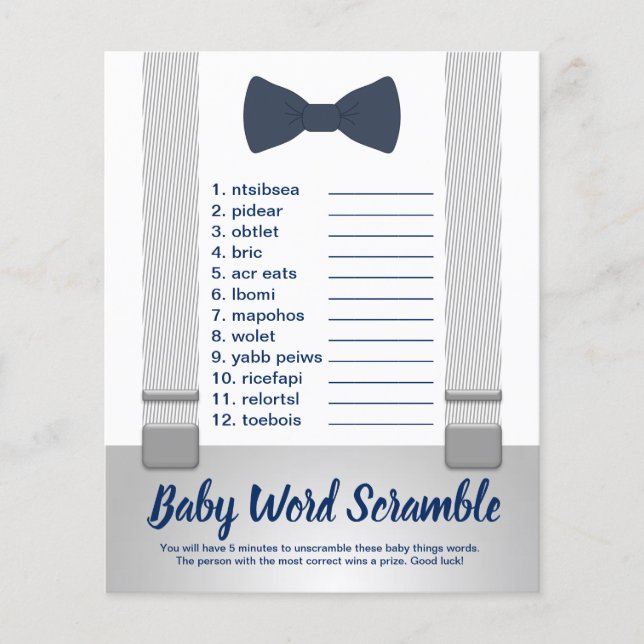 Flyer Baby Word Scramble, Jogo de Chá de fraldas (Frente)