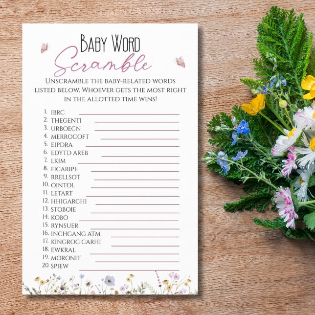 Flyer Baby Word Scramble Watercolor Wildfloral (Criador carregado)