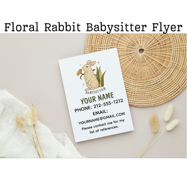 Flyer Babysitter Cute Floral Bunny Baby Services (Criador carregado)
