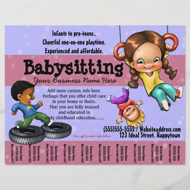 Flyer Babysitting. Modelo personalizável do Day Care (Frente)