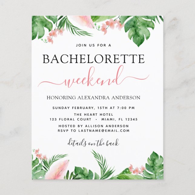 Flyer Bachelorette de Orçamento Fim de Semana Itinerário (Frente)