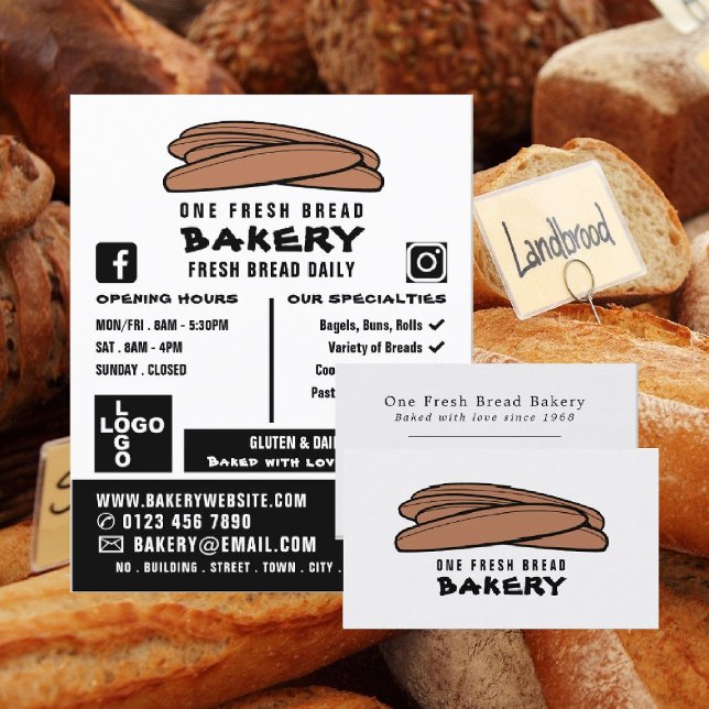 Flyer Baguetes Frescos, Bakers, Bakery Store Adverte (Criador carregado)