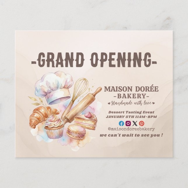 Flyer Bakery Pastry Chef Baking Catering Grand Opening (Frente)