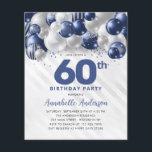 Flyer Balão de Prata Azul Barato Brilhante Brilhante 60º<br><div class="desc">Marinho Glam Moderno Balão Azul Prata Brilhante Brilhante Qualquer Convite De Aniversário De Idade</div>
