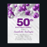 Flyer Balão de Prata Púrpura Barato Brilhante 50º Aniver<br><div class="desc">Clareta Violeta Violeta Roxo-Roxo-Moderna Espalha-se Todo Convite De Aniversário</div>
