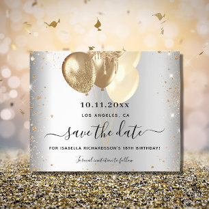 Flyer Balões de ouro prateado de aniversário economizam