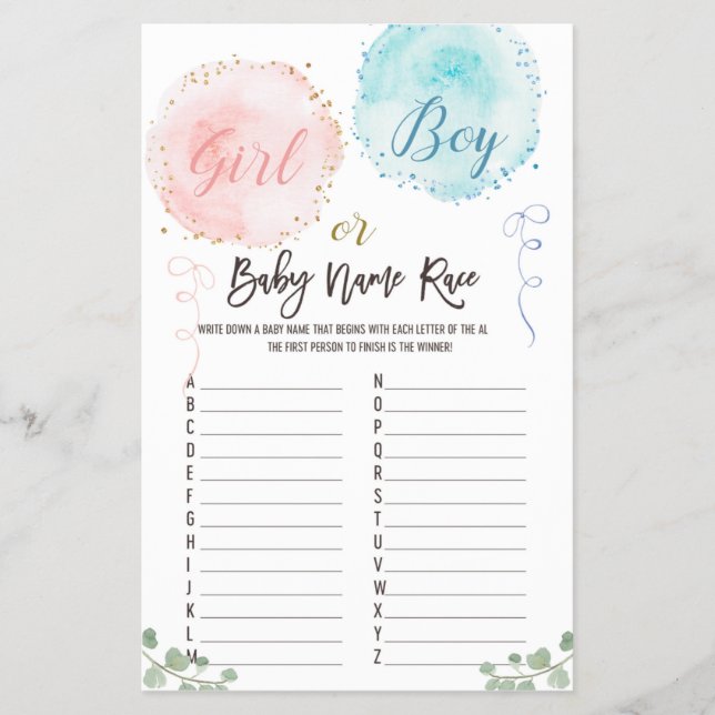 Flyer Balões Nome do Bebê Race Jogo ABC (Frente)