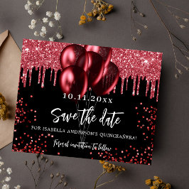 Flyer Balões vermelho preto de Quinceanera salvam a data