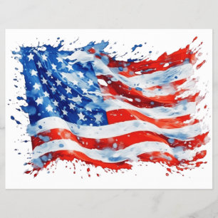 Flyer Bandeira Americana EUA Aquarela 4 de Julho