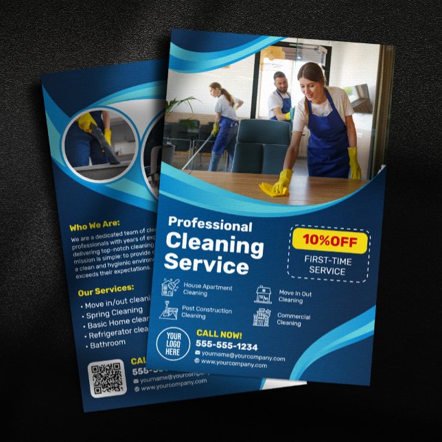 Flyer Bandeira Azul Limpando Agregador Janitorial Maid (Criador carregado)