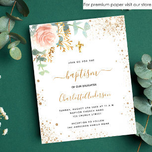 Flyer Baptism eucalyptus rosa floral convite orçamental