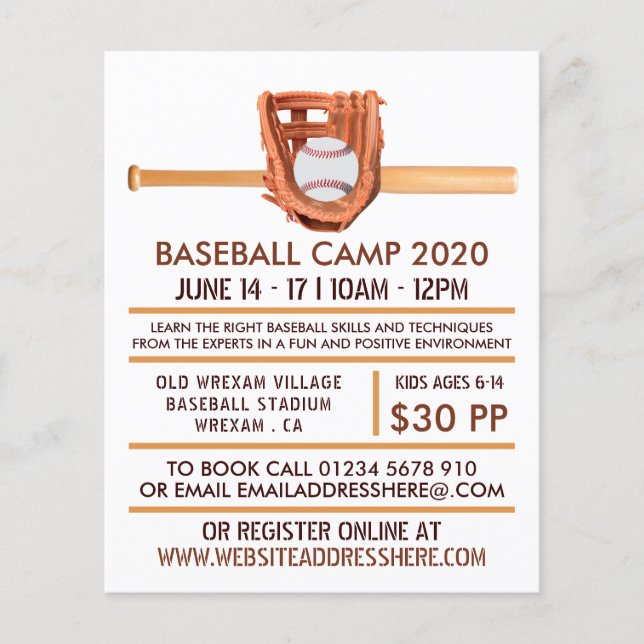 Flyer Bat & Gear de Basebol de Madeira, Anúncio de Camp  (Frente)