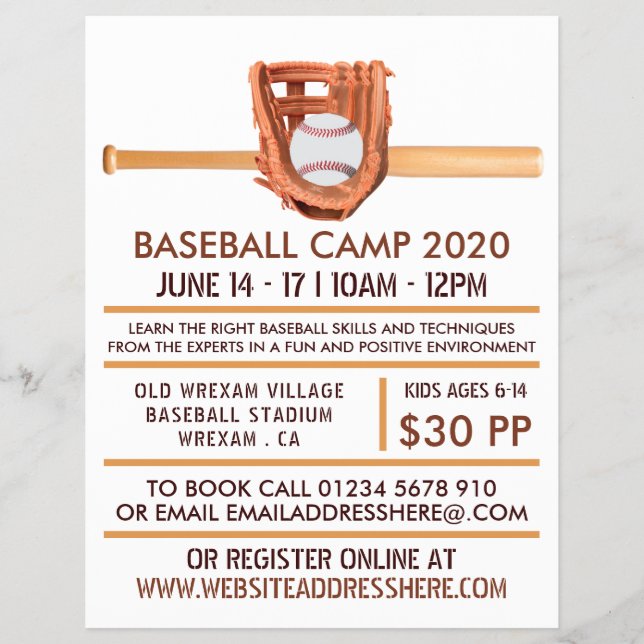 Flyer Bat & Gear de Basebol de Madeira, Anúncio de Camp  (Frente)