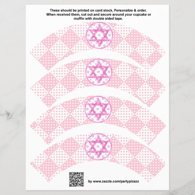 Flyer Bat Mitzvah, Cupcake Personalizado, 4 Meninas Rosa (Frente)