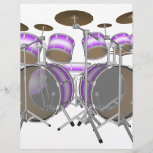 Flyer Bateria: Kit de Bateria Roxo e Branco: Modelo 3D: