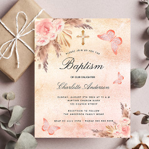 Flyer Batismo blush borboleta pampas orçamento convite