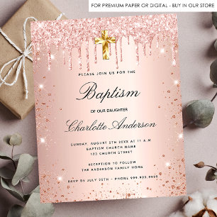 Flyer Batismo blush rosa ouro-reluz convite orçamentário