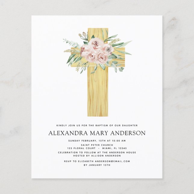 Flyer Batismo orçamental Rosa Rosa Rosa Greenerescente R (Frente)