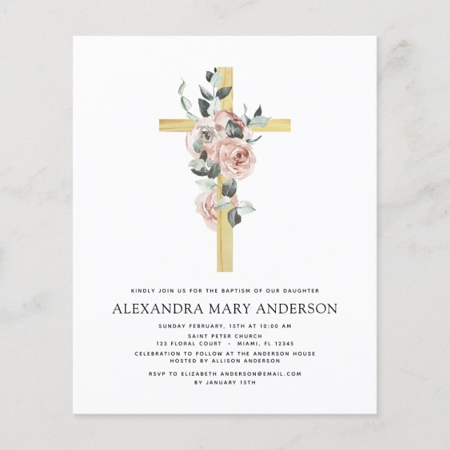 Flyer Batismo orçamental Verde Rosa Rosa Rosa Rosa Dusta (Frente)