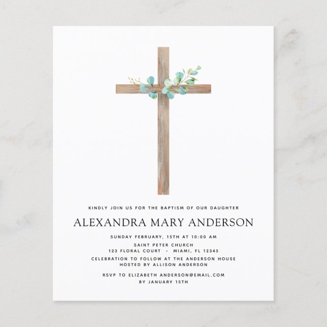 Flyer Batismo orçamental Verde Sage Eucalyptus (Frente)