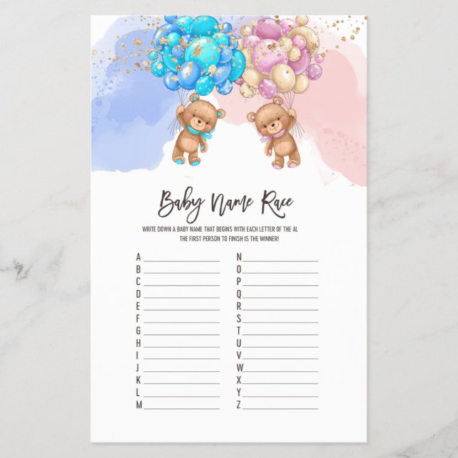 Flyer Bear Balloons Nome Bebê Race Voo ABC (Frente)