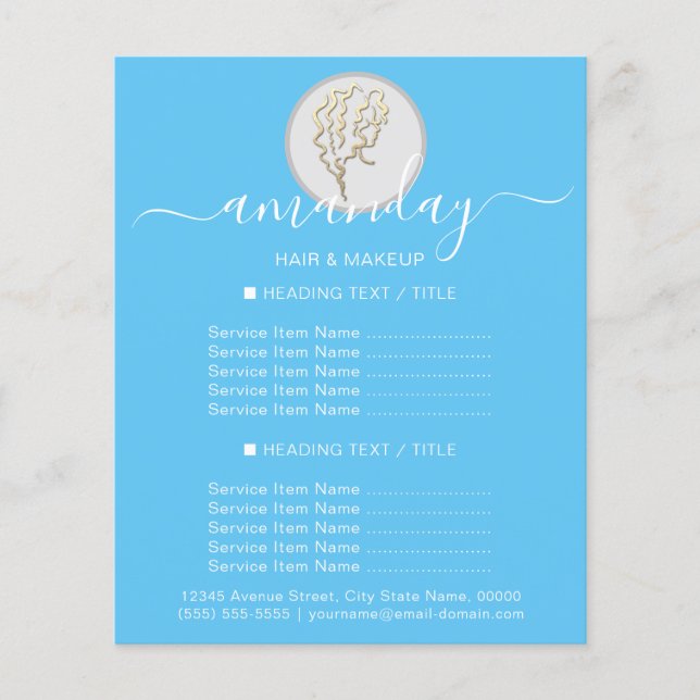 Flyer Beauon Salon Hairdresser Logotipo Dourado Azul (Frente)