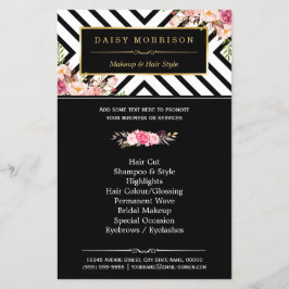 Flyer Beauon Salon Vintage Floral Black Stripes