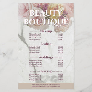 Flyer Beautique Boutique Marble Flower Price List