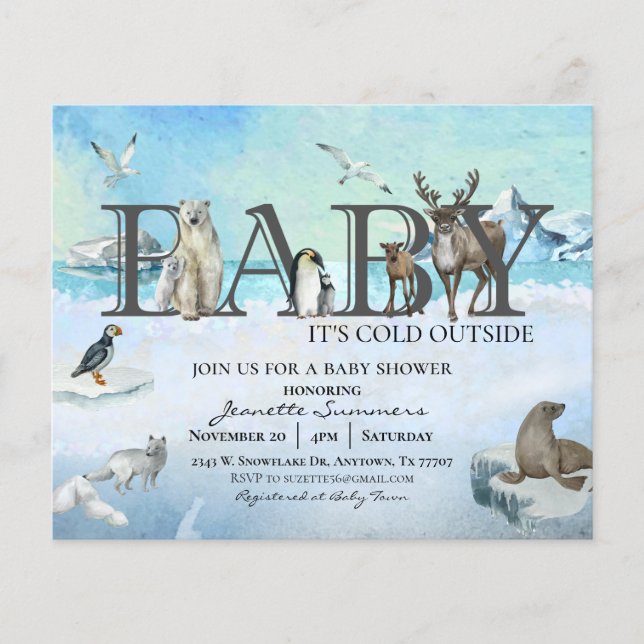 Flyer Bebê animal ártico Está frio fora do Chá de invern (Frente)